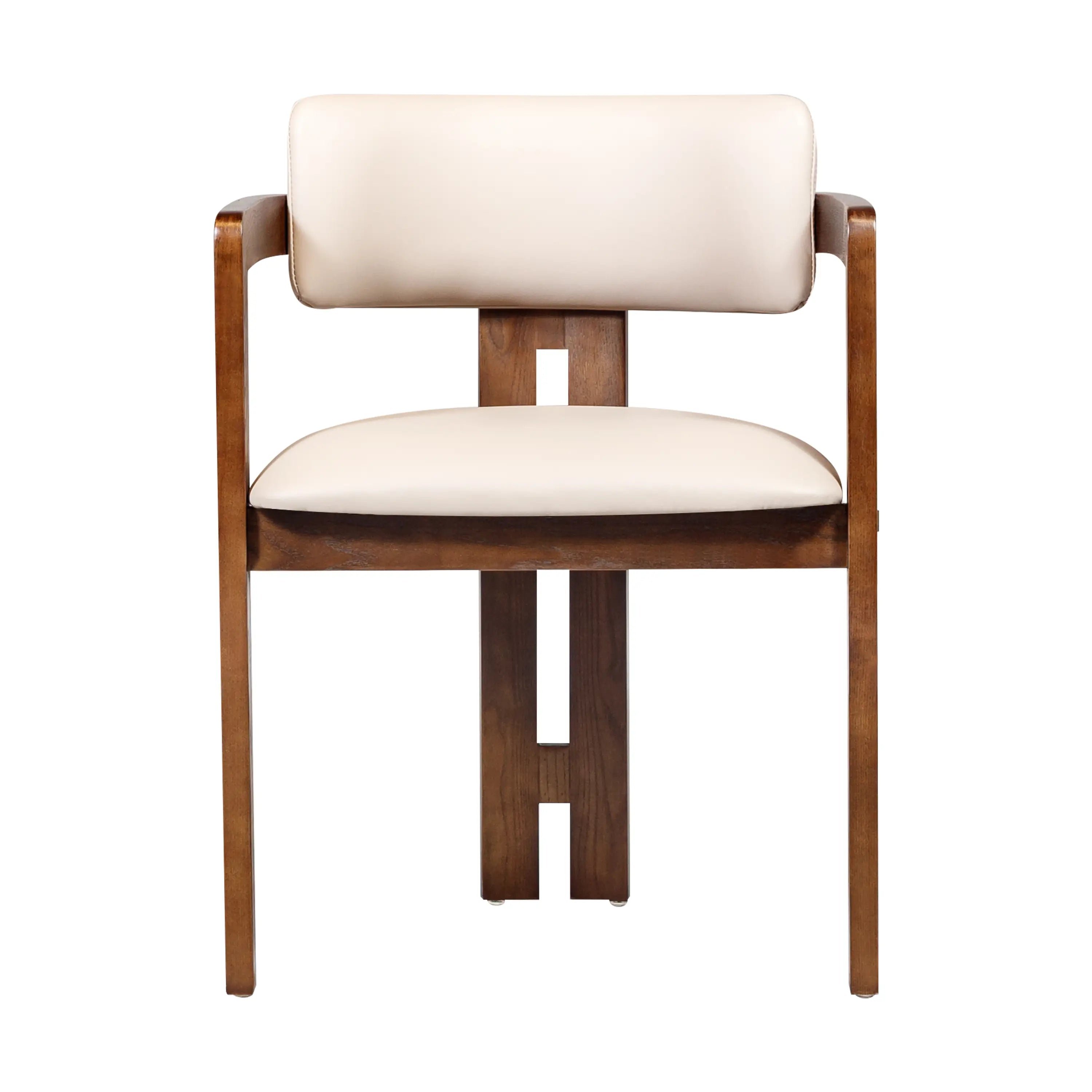 Desmond Sand Beige Vegan Leather Dining Chair - Dark Brown Frame
